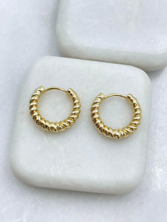 Altın Kaplama Tırtıklı Burgu Halka Küpe Gold