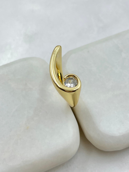Kristal Taşlı Dalga Model Yüzük Gold