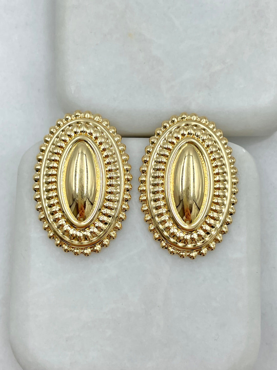 Altın Kaplama Çerçeve Kenarlı İç İçe Oval Küpe Gold