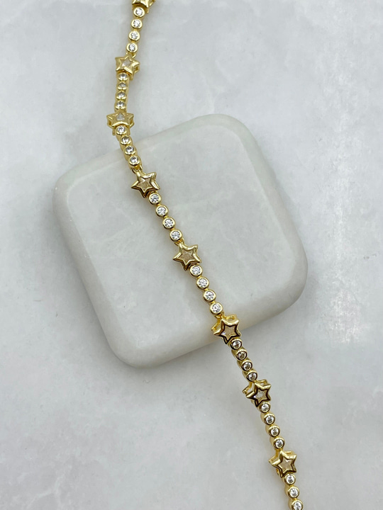 Daire Ve Yıldız Kristal Taşlı Bileklik Gold