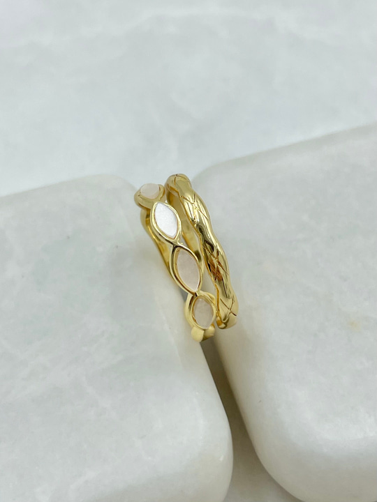 Sedefli İkili Görünüm Yüzük Gold