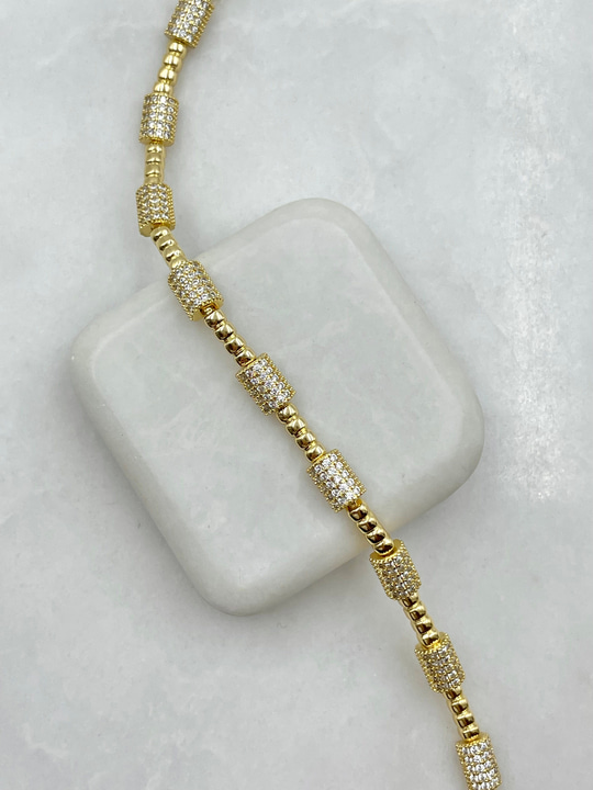 Gömme Taşlı Silindir Model Bileklik Gold