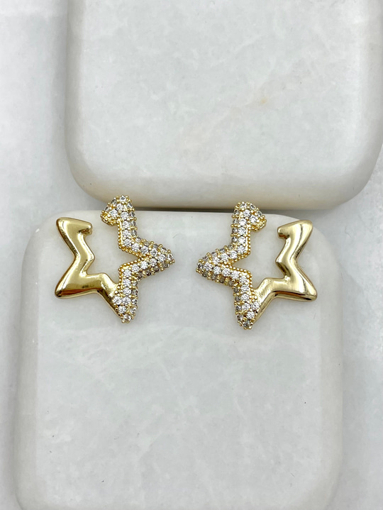 Özel Seri Gömme Taşlı Yıldız Küpe Gold