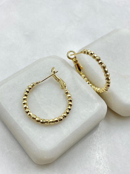 Işıltılı Minik Topçuk Halka Küpe 2.6 cm Gold