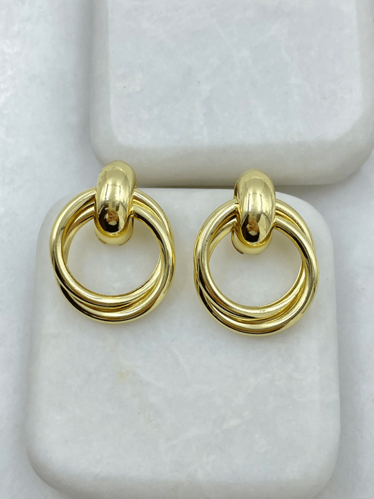 Altın Kaplama İç İçe Küçük Halka Küpe Gold