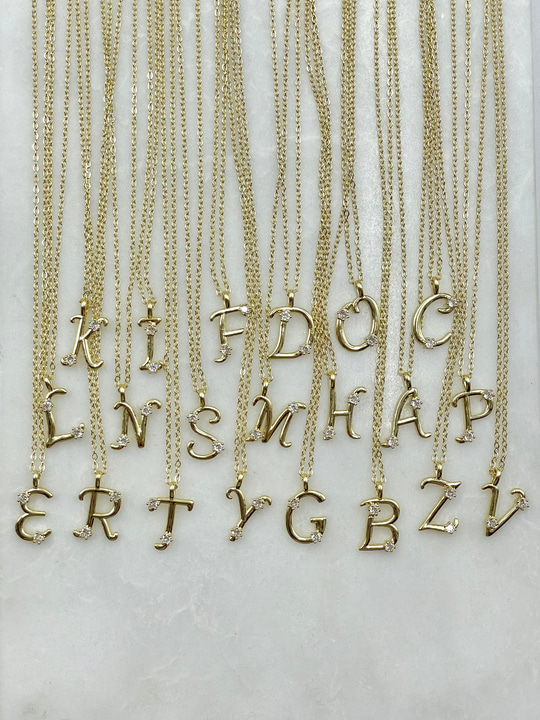Kristal Taşlı Harf Kolye Gold