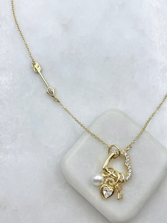 Charmlı Tasarım Kalp Kilit Kolye Gold