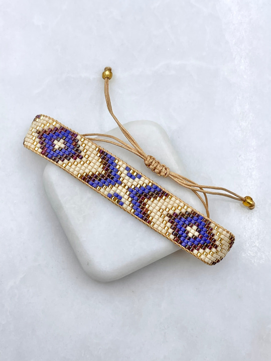 Miyuki Boncuk Kilim Desenli Bileklik Mavi