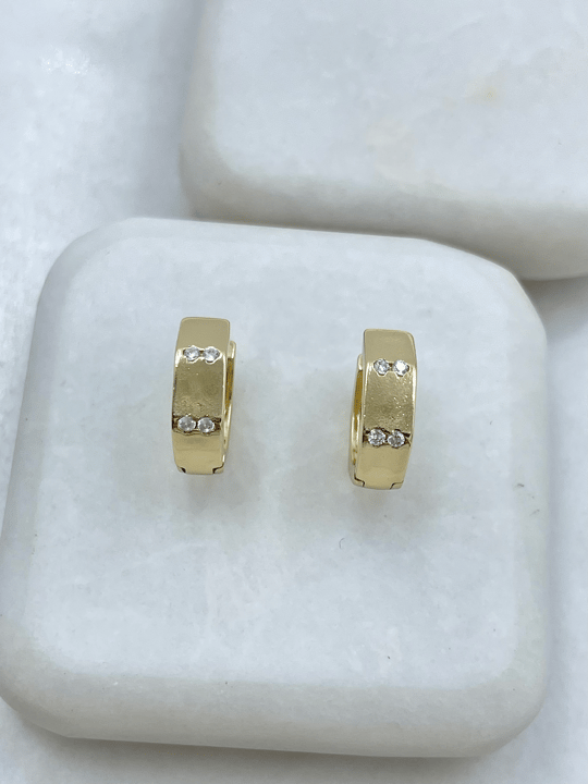Özel Seri Köşeli Kristal Taşlı Halka Küpe 1.4 cm Gold