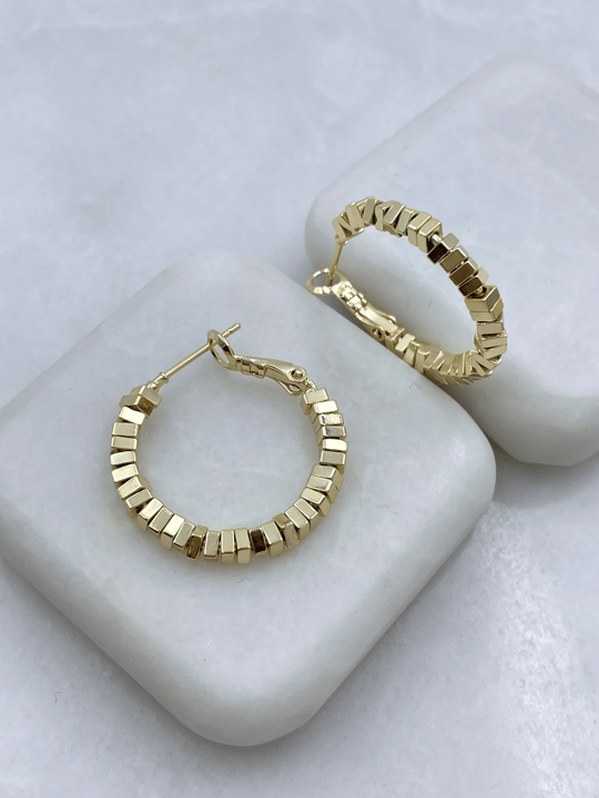 Altın Kaplama Küp Boncuk Halka Küpe Gold