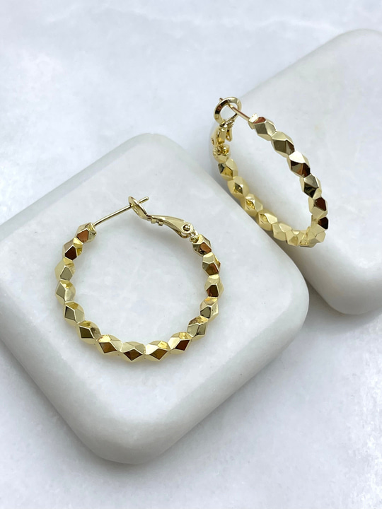 Altın Kaplama Prizma Halka Küpe 3 cm Gold