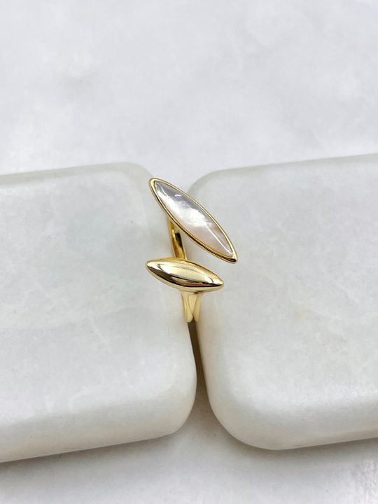 Sedefli İkili Oval Model Yüzük Gold