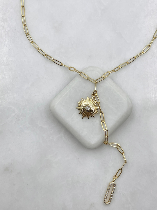 Göz Sallantılı Ataç Zincir Y Model Kolye Gold