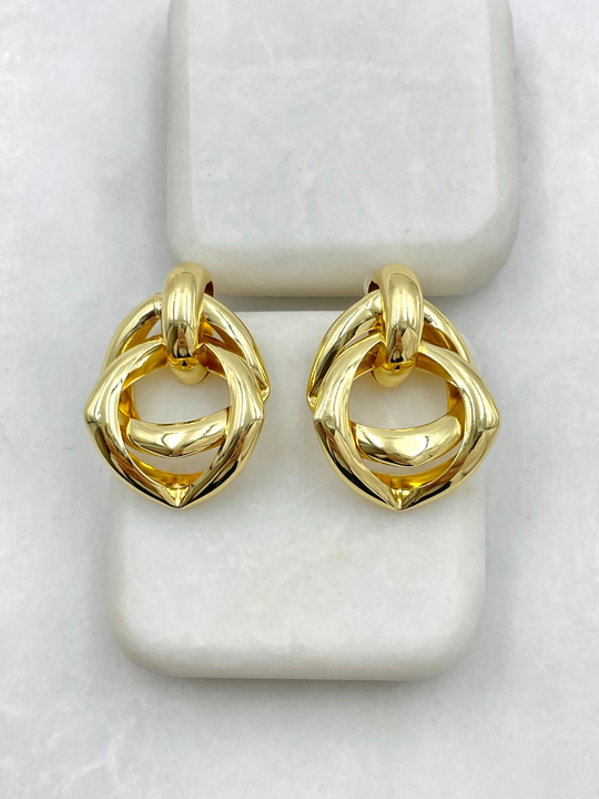 İç İçe Asimetrik Vintage Küpe Gold