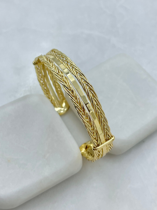 Altın Kaplama Yansımalı Çift Örgü Model Bileklik Gold