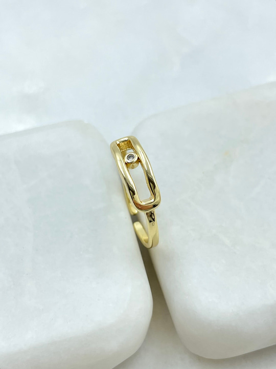 Altın Kaplama Oval Taşlı Tasarım Yüzük Gold