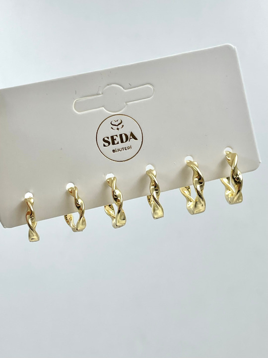 Burgu Model Altılı Set Küpe Gold