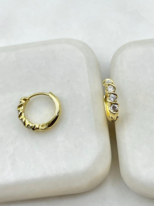 Özel Seri Kristal Taşlı Burgu Küpe 1.2 cm Gold