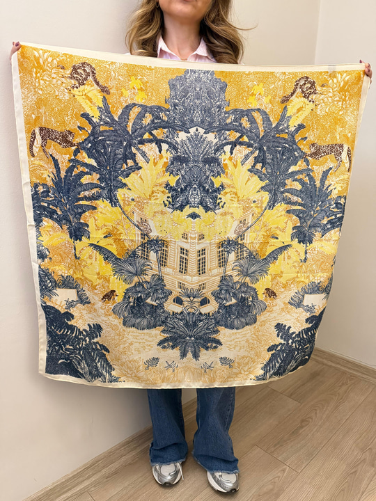 Tropikal Desenli Pamuk Dokulu Sarı Şal 90x90 cm Renkli