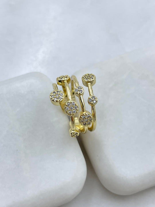 Altın Kaplama Gömme Taşlı Puantiyeli Yüzük Gold