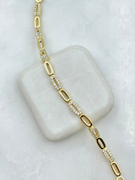 Gömme Taşlı Oval Bileklik Gold