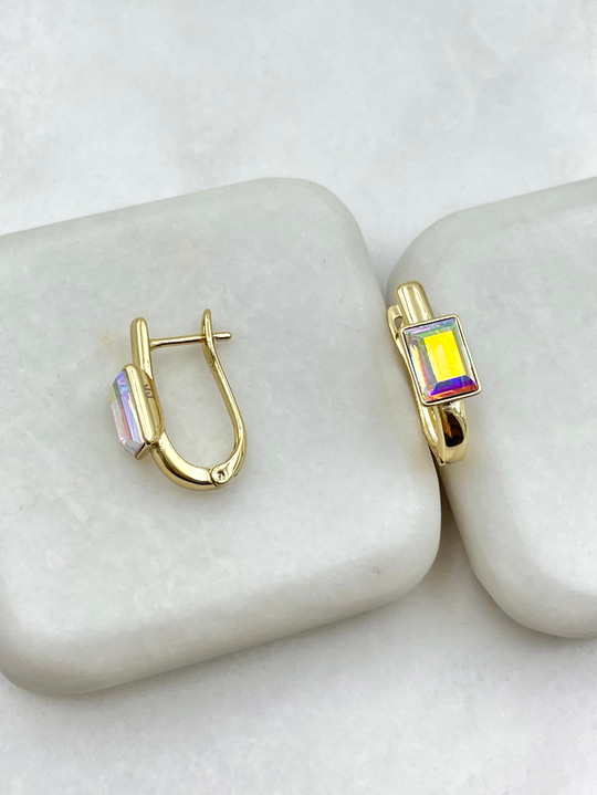 Özel Seri Swarovski Kare Taş Küpe Gold