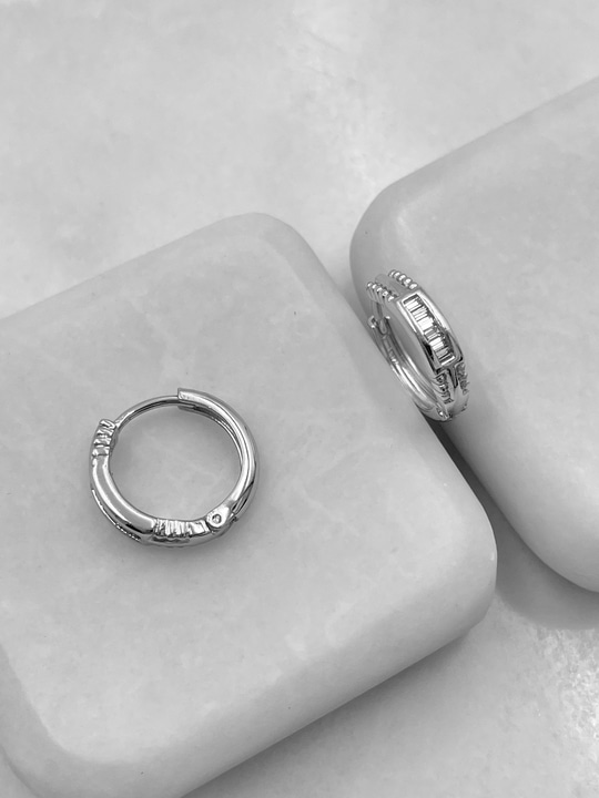 Özel Seri Baget Taşlı Tasarım Halka Küpe Gümüş