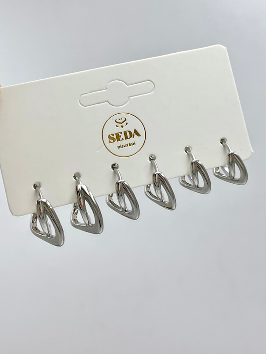 Altın Kaplama Çapraz Model Tasarım Altılı Set Küpe Gümüş