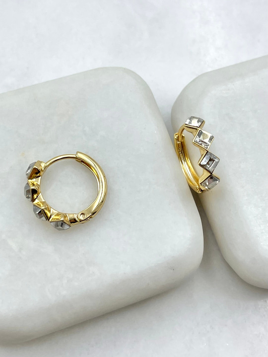 Özel Seri Dörtlü Swarovski Taşlı Halka Küpe Gold