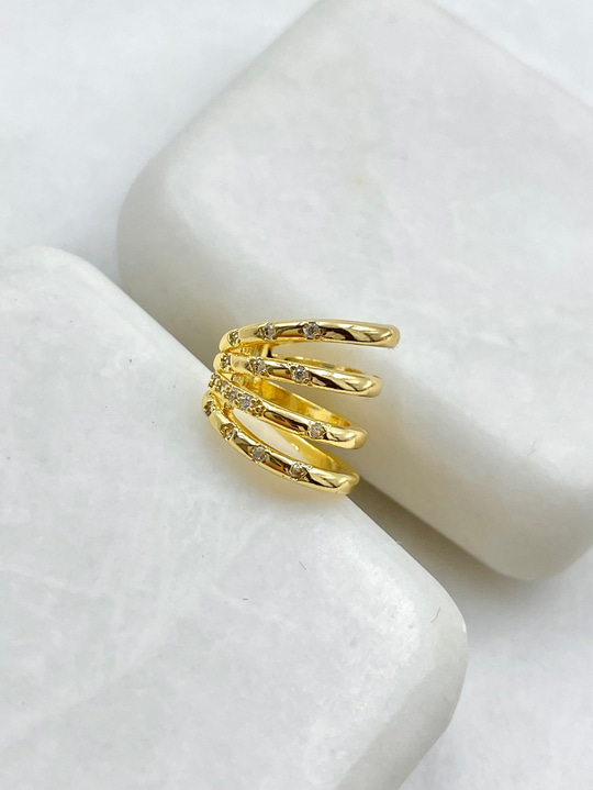 Gömme Taşlı Dört Sıra Kıkırdak Küpe Gold