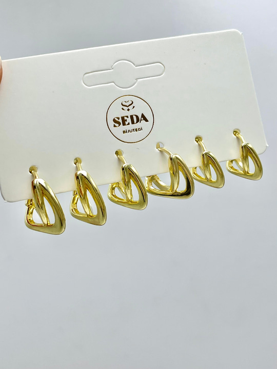 Altın Kaplama Çapraz Model Tasarım Altılı Set Küpe Gold