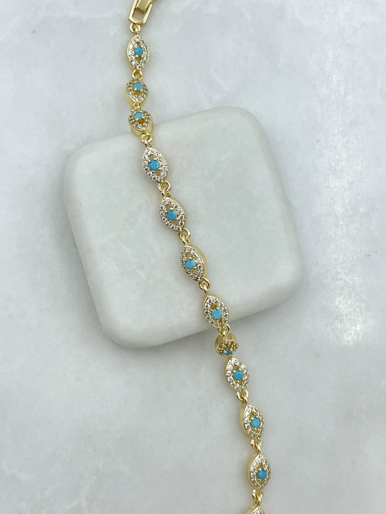 Altın Kaplama Gömme Taşlı Göz Model Bileklik Gold