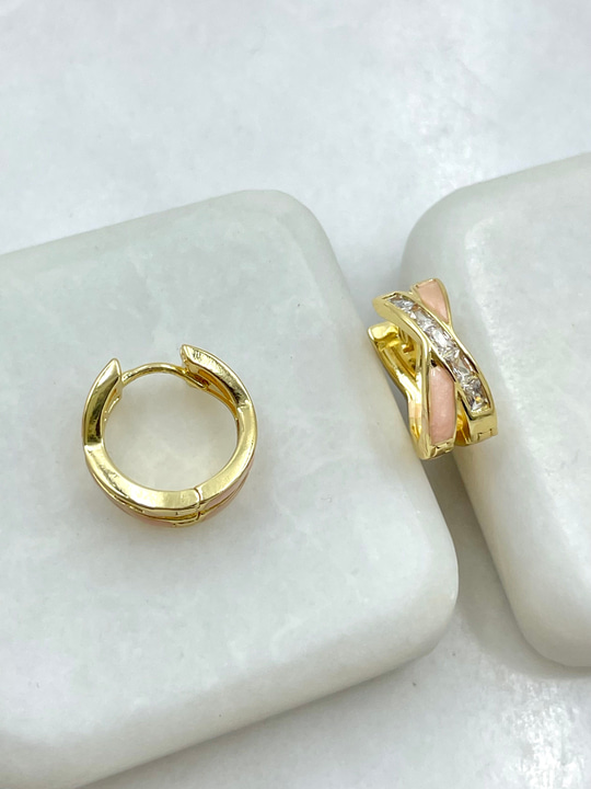 Mineli Kristal Taşlı Çapraz Model Halka Küpe Pembe