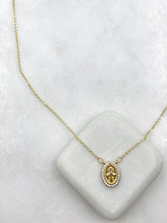 Gömme Taşlı Vintage Oval Kolye 60 cm Gold
