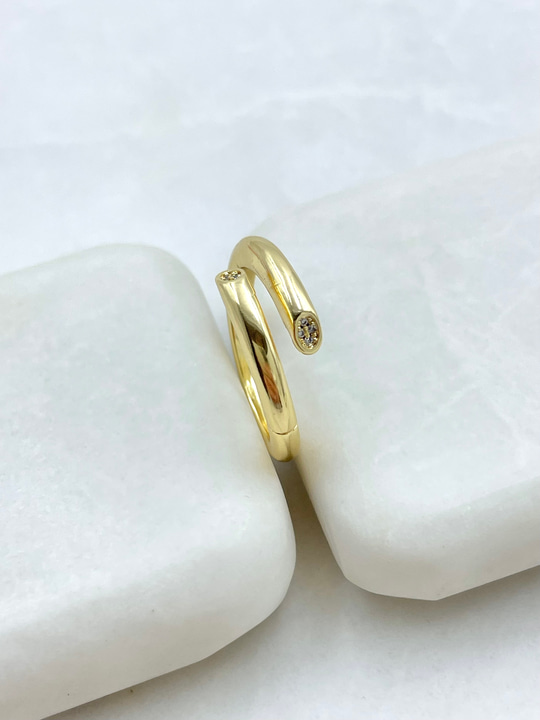 Altın Kaplama Gömme Taşlı İkiz Yüzük Gold