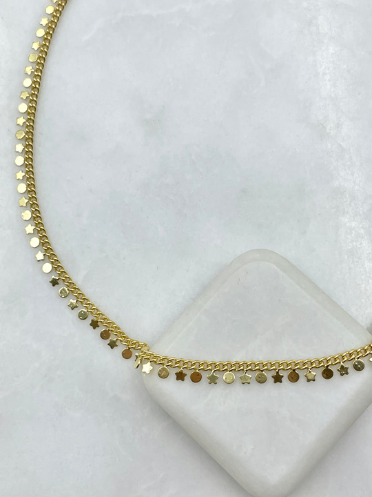 Yıldız ve Daire Plaka Kolye Gold