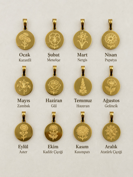 Doğum Ayı Çiçeği Kolye Ucu Gold