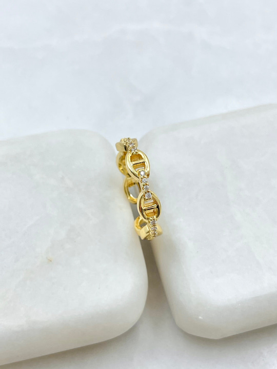 Gömme Taşlı Gemici Halkası Yüzük Gold