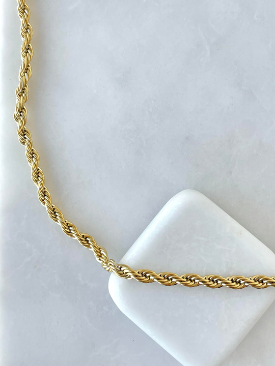 Çelik Orta Kalınlık Burgu Zincir Kolye 50 cm Gold