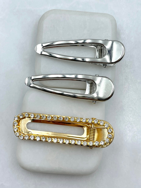 Kristal Taşlı Üçlü Oval Pens Toka Seti Gold