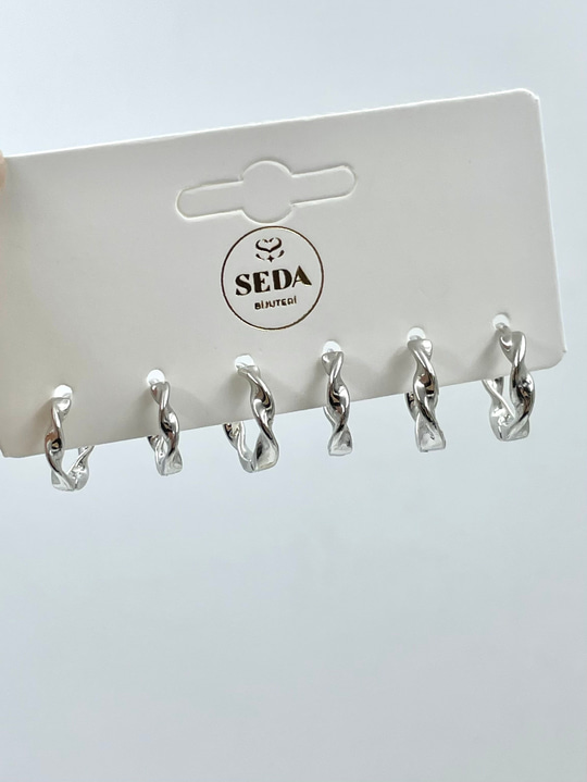 Burgu Model Altılı Set Küpe Gümüş