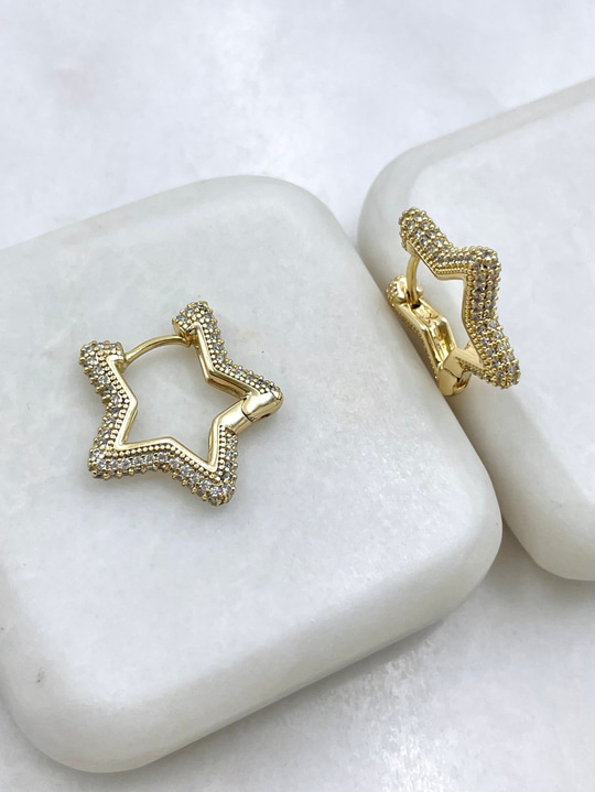 Özel Seri Gömme Taşlı İçi Boş Yıldız Küpe Gold