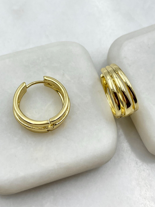 Özel Seri Üçlü Görünüm Halka Küpe Gold