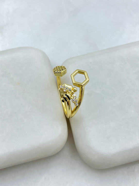 Altın Kaplama Petek ve Arı Model Yüzük Gold