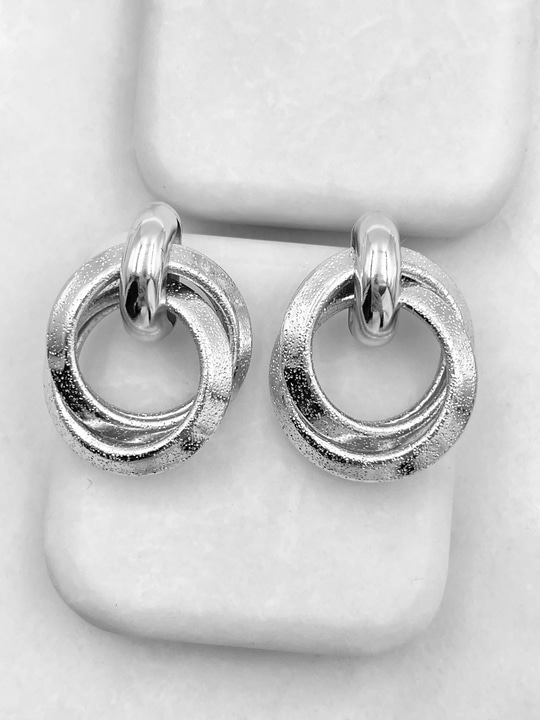 Altın Kaplama Ezme İkili Halka Vintage Küpe Gümüş