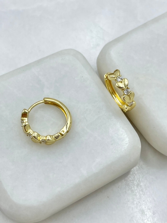 Özel Seri Kristal Taşlı Kalp Model Halka Küpe Gold