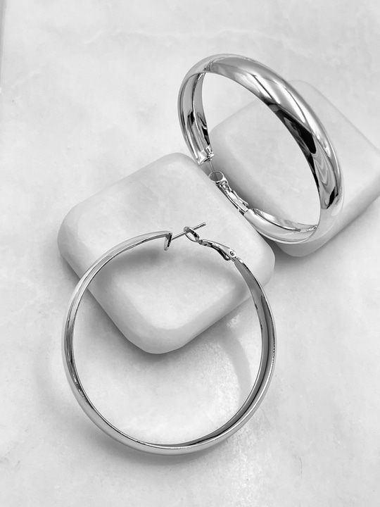 Oval Kesim Halka Küpe 6 cm Gümüş