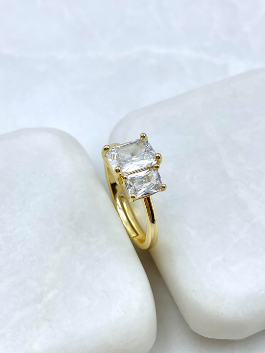 Altın Kaplama Büyük Küçük Kristal Taşlı Yüzük Gold