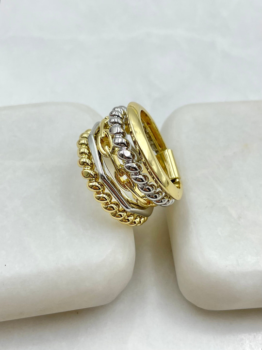 Beşli Burgu Model Çift Renk Tasarım Yüzük Gold