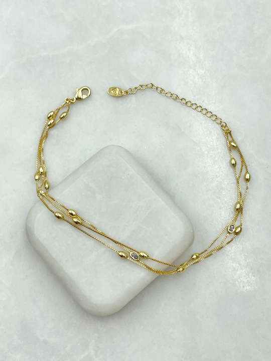 Üç Sıra Oval Topçuk Halhal Gold